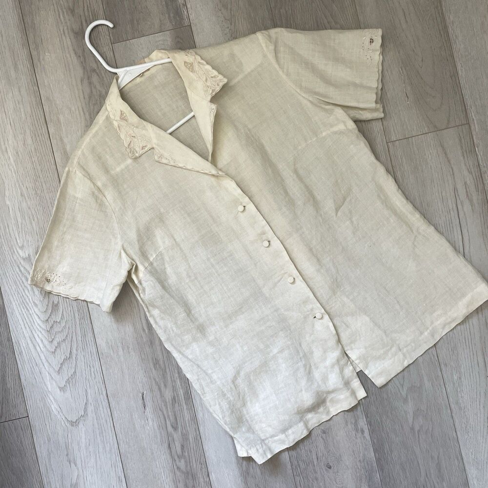 Vintage Ramie Buttonup Shirt lily short sleeve womens Cream (small) natural